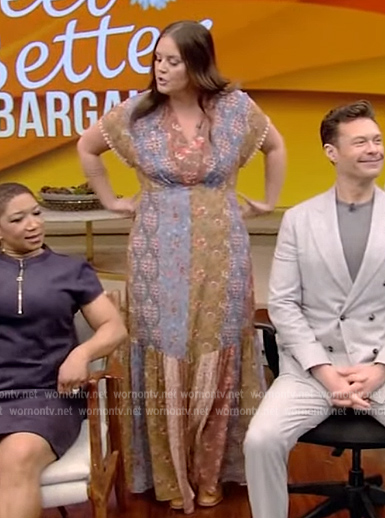 Monica Mangin's patchwork print maxi dress on Live with Kelly and Ryan