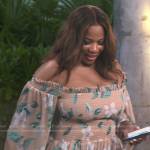 Charrisse’s beige floral smocked dress on The Real Housewives of Potomac