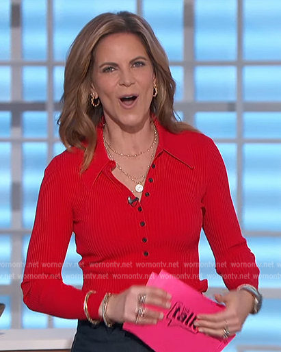 Natalie's red ribbed top on The Talk