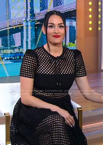 Nikki Bella's black grid lace short sleeve dress on Good Morning America