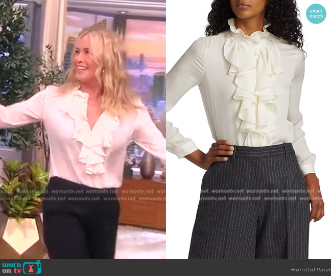 Nili Lotan Lily Ruffle-Embellished Silk Blouse worn by Chelsea Handler on The View