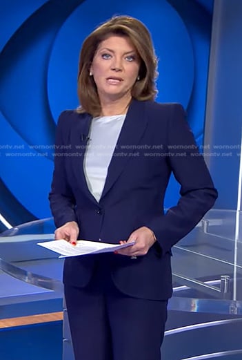 Norah’s navy blazer on CBS Evening News