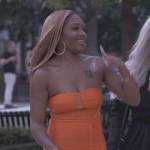 Orange strapless fringe dress on The Real Housewives of Potomac