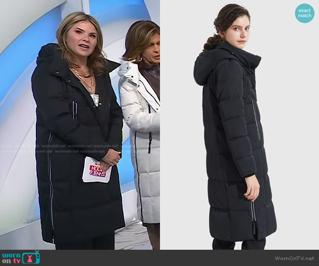 Orolay Knee Length Thickened Down Jacket in Black worn by Jenna Bush Hager on Today