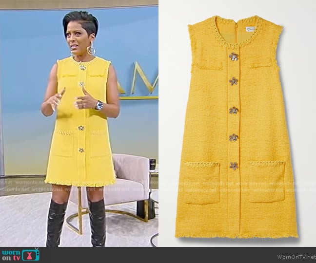 Oscar de la Renta Tweed Flower-Button Minidress worn by Tamron Hall on Tamron Hall Show