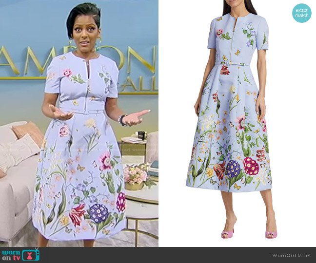 Oscar de la Renta Floral Faille Zip Midi-Dress worn by Tamron Hall on Tamron Hall Show