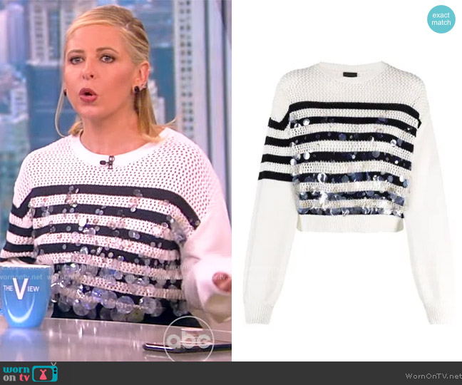 Pinko Sequin Embellished Striped Jumper worn by Sarah Michelle on The View