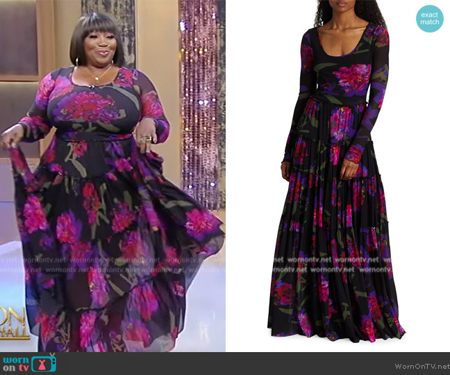Prabal Gurung Floral Tulle Tiered Maxi Dress worn by Bevy Smith on Tamron Hall Show