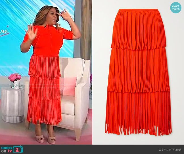 Proenza Schouler Tiered Fringed Knitted Maxi Skirt worn by Sherri Shepherd on Sherri