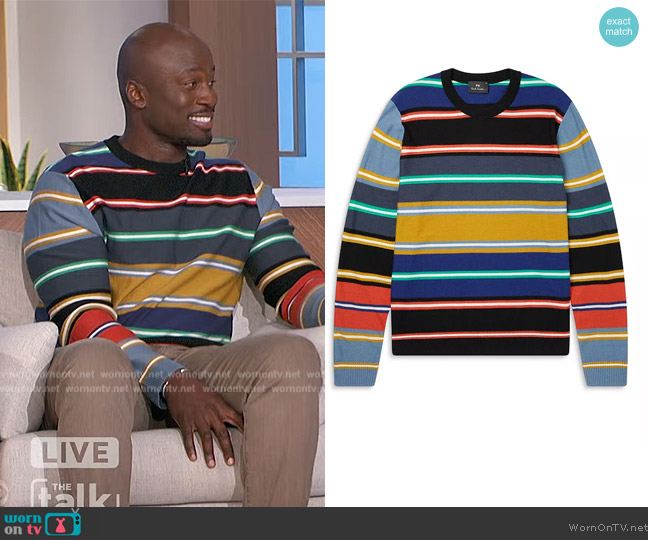 PS Paul Smith Merino Striped Pullover Crewneck Sweater worn by Akbar Gbajabiamila on The Talk