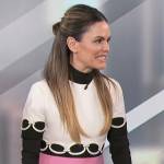 Rachel Bilson’s colorblock embroidered mini dress on The Talk