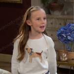 Rachel’s dog print sweater and paisley pants on Days of our Lives