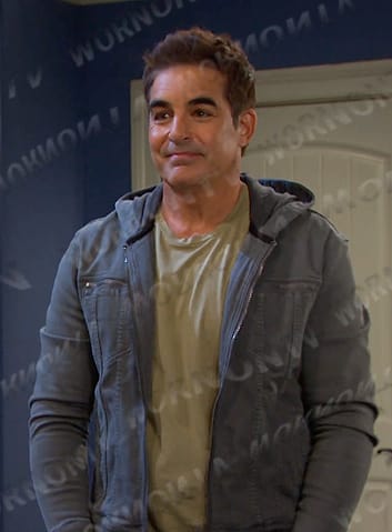 Rafe’s grey hooded zip jacket on Days of our Lives