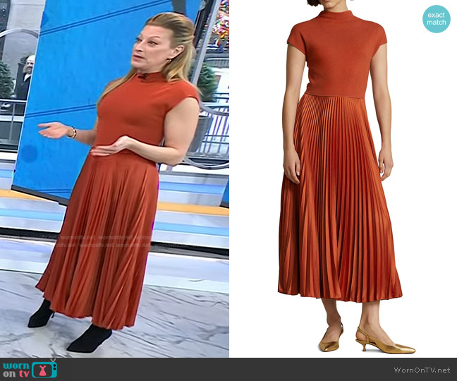 Ralph Lauren Pleated Satin & Knit Day Dress worn by Dr. Anne Negrin on Today