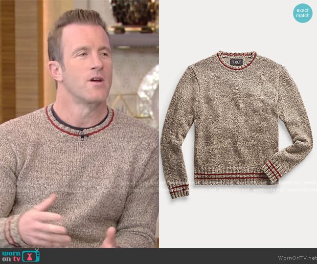 Ralph Lauren Marled Wool-Cotton Crewneck Sweater worn by Scott Caan on Live with Kelly and Mark