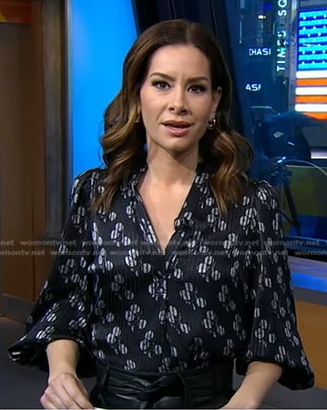 Rebecca’s black print striped blouse on Good Morning America