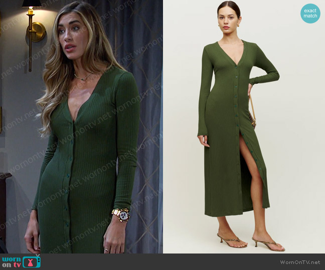 Reformation Ricky Knit Dress in Fern Green worn by Sloan Peterson (Jessica Serfaty) on Days of our Lives