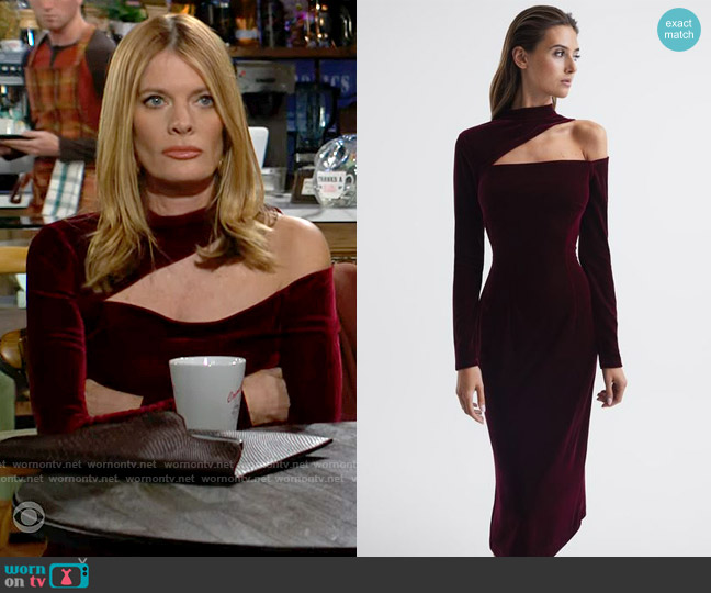 Reiss Tatiana Dress in Burgundy worn by Phyllis Summers (Michelle Stafford) on The Young and the Restless