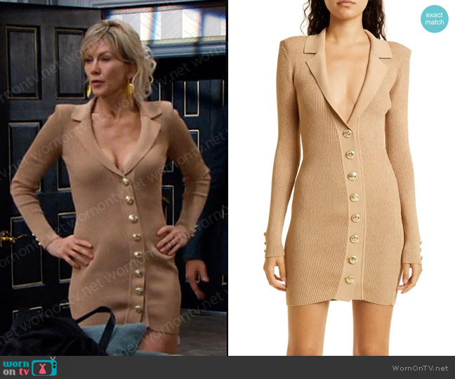 Retrofete Mimi Button Front Long Sleeve Rib Dress worn by Kristen DiMera (Stacy Haiduk) on Days of our Lives