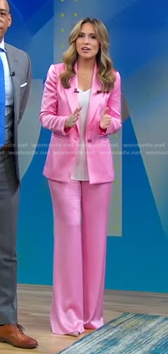 Rhiannon Ally's pink satin blazer and pants on Good Morning America