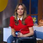 Rhiannon’s red puff sleeve sweater and black pants on Good Morning America