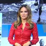 Rhiannon’s red ruched leather shirt on Good Morning America