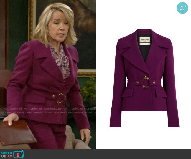 Roberto Cavalli Dragon Belt Blazer worn by Nikki Reed Newman (Melody Thomas-Scott) on The Young and the Restless