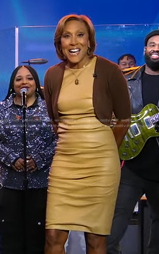 Robin’s beige leather dress on Good Morning America