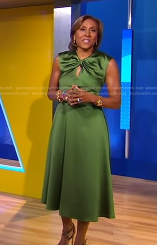 Robin’s green twist neckline satin dress on Good Morning America