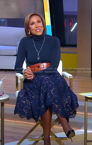 Robin's navy lace skirt on Good Morning America
