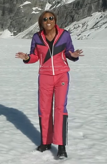 Robin’s pink and purple ski jacket and pants on Good Morning America