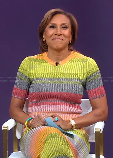 Robin’s multicolor striped ribbed knit dress on Good Morning America