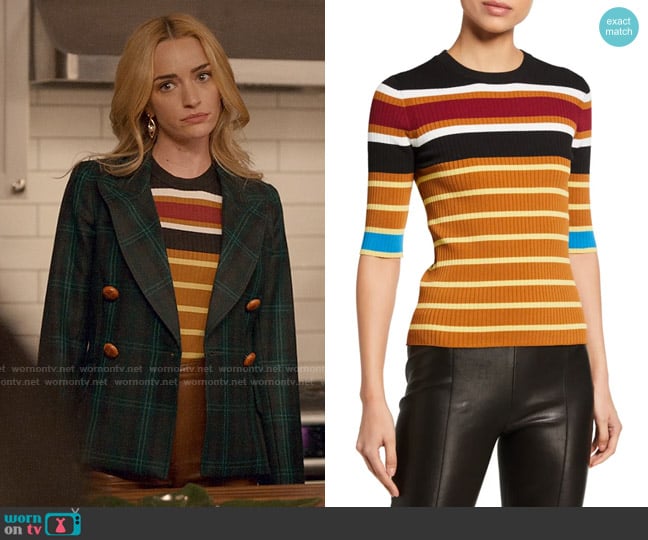 Rosetta Getty Striped Ribbed Crop-Sleeve Sweater worn by Georgia Miller (Brianne Howey) on Ginny & Georgia