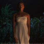 Ruby’s white lace bustier maxi dress on Fantasy Island