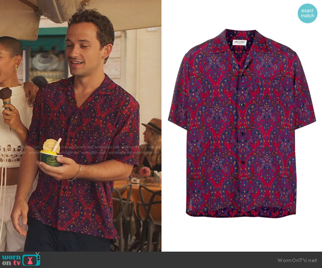 Saint Laurent Camp-Collar Paisley-Print Silk Shirt worn by Otto Bergmann (Eli Brown) on Gossip Girl