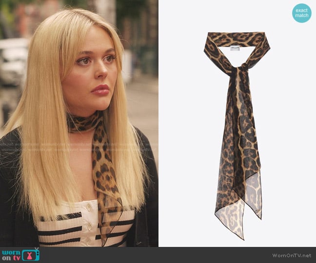 Saint Laurent Leopard-Print Lavalliere Scarf worn by Audrey Hope (Emily Alyn Lind) on Gossip Girl