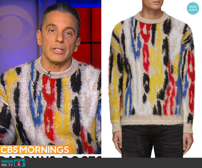 Saint Laurent Leopard Jacquard Crewneck Sweater worn by Sebastian Maniscalco on CBS Mornings
