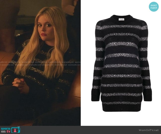 Saint Laurent Striped Jumper Dress worn by Audrey Hope (Emily Alyn Lind) on Gossip Girl