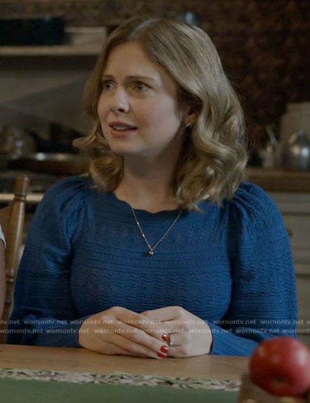 Sam's blue scalloped trim sweater on Ghosts