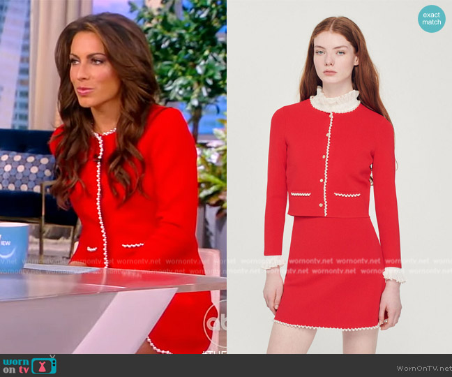 Sandro Beaded Knit Cardigan worn by Alyssa Farah Griffin on The View