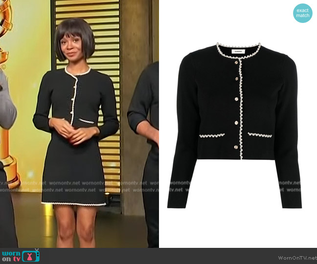 Sandro Bead-Embellished Cardigan worn by Zuri Hall on Access Hollywood