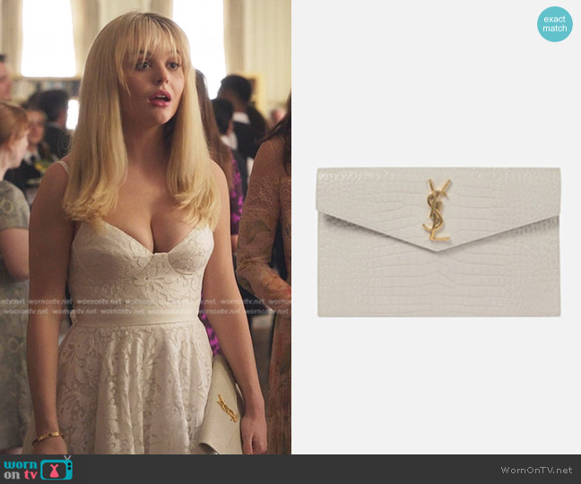 Saint Laurent Uptown Crocodile-Embossed Leather Pouch worn by Audrey Hope (Emily Alyn Lind) on Gossip Girl