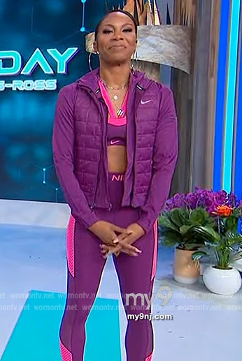 Sanya Richards-Ross’s purple padded jacket on Sherri