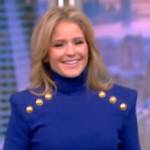 Sara’s blue button shoulder turtleneck sweater on The View