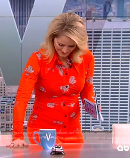 Sara’s orange floral ruched blouse on The View