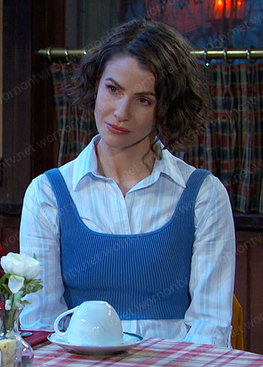 Sarah's blue ribbed cropped top on Days of our Lives