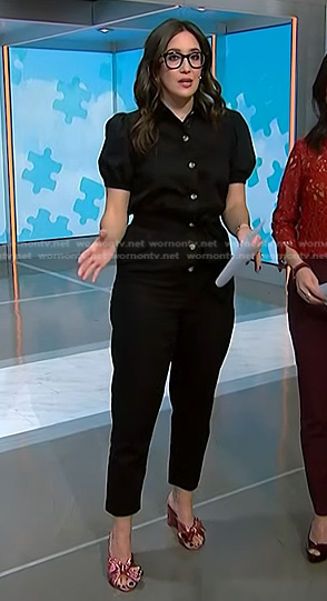 Svannah's black puff short sleeve jumpsuit on NBC News Daily