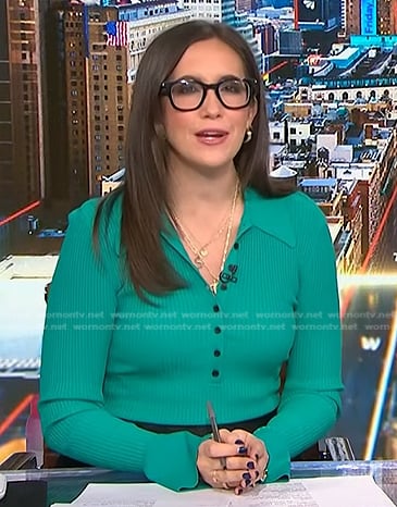 Savannah Sellers’s green ribbed polo top on NBC News Daily