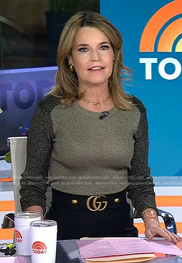 Savannah’s metallic colorblock sweater and black skirt on Today