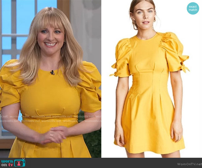 Sea Yellow Puff Sleeve Mini Dress worn by Melissa Rauch on The Talk